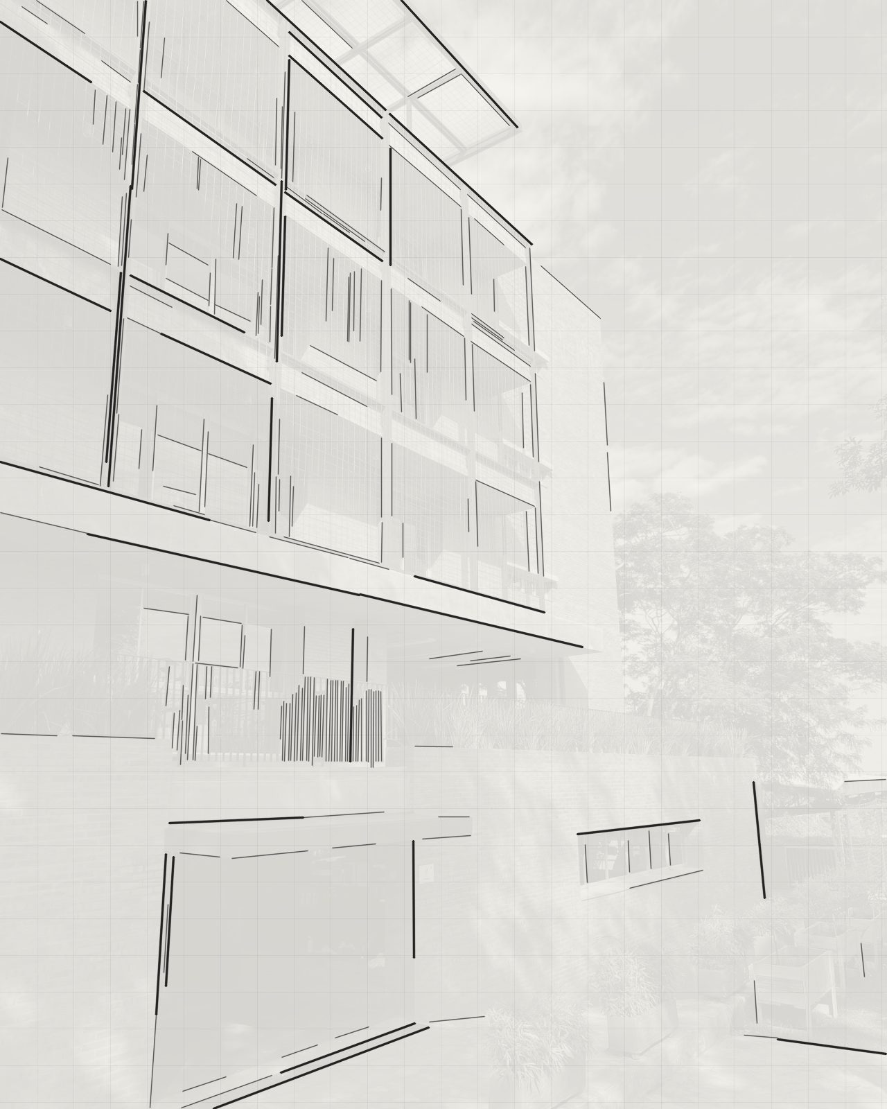 Dibujo técnico de la fachada de un edificio de MCI